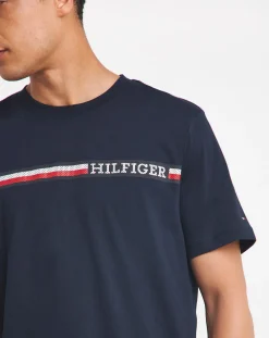 Tommy Hilfiger Striped Chest Logo Navy T-Shirt