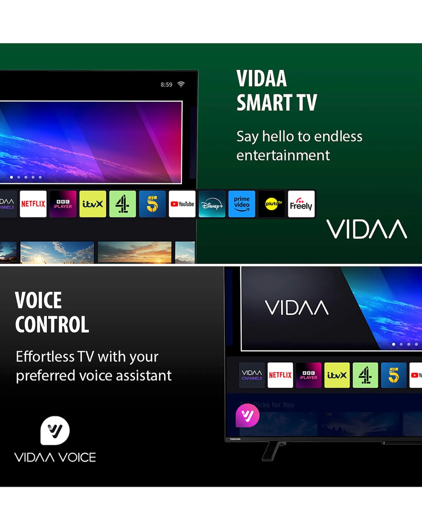 Toshiba 65UV2F53DBU 65in Smart TV 4K UHD HDR LCD Freely TV with Amazon Alexa