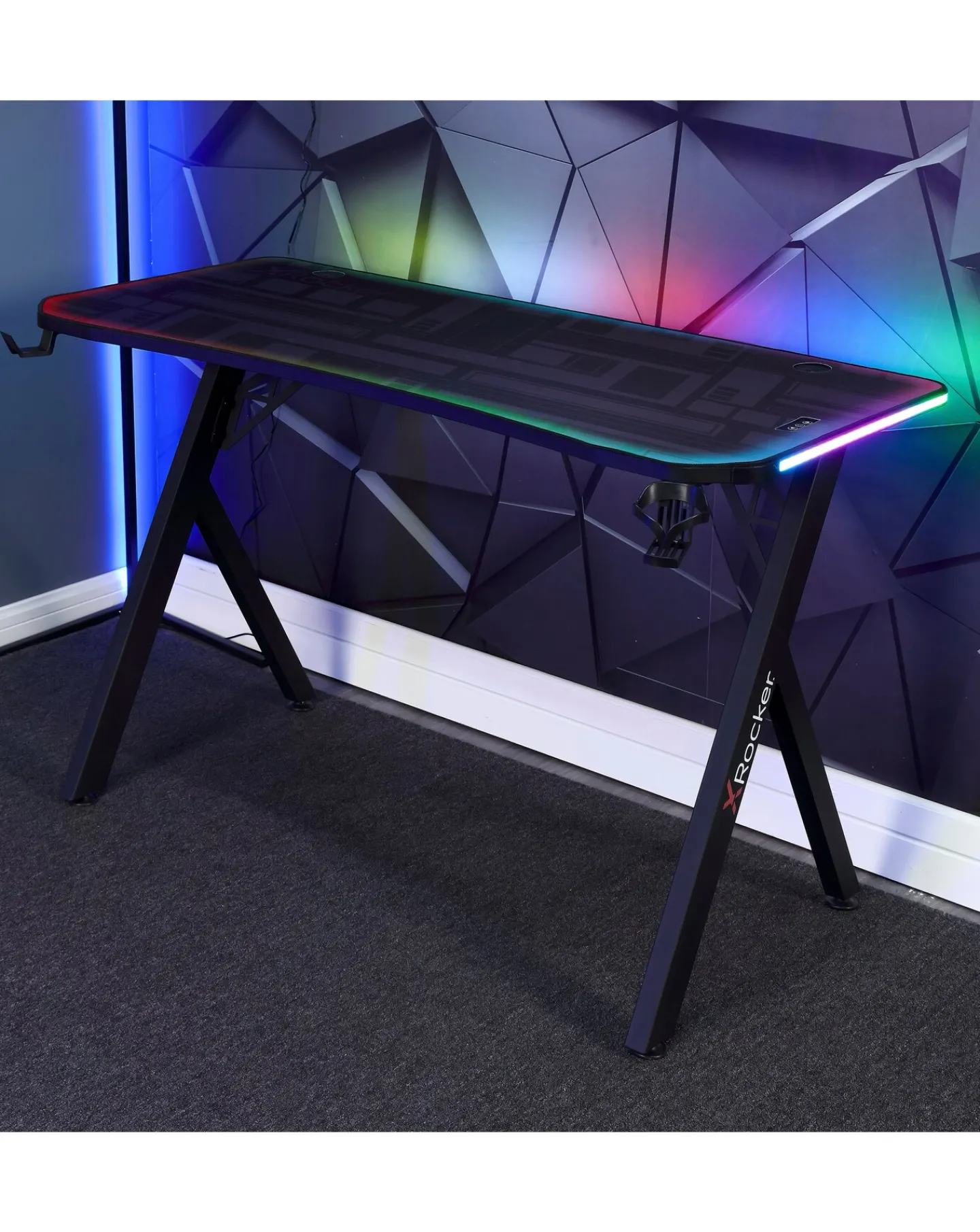 X Rocker Lumio Compact Gaming Desk with 3-Sided App-Controlled LED Lighting